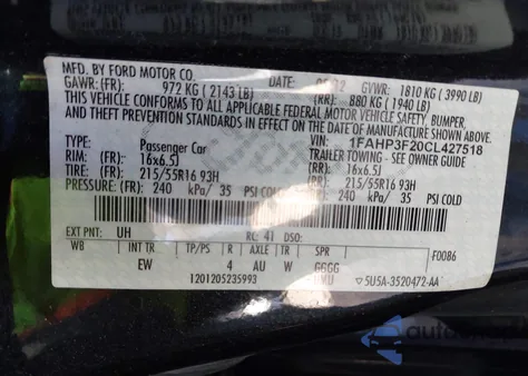 2012 Ford Focus Se from USA, damaged, VIN 1FAHP3F20CL427518